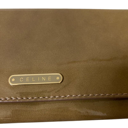 Good Celine Patent Leather Logo Plate Long Wallet Long Wallet Khaki Brown
