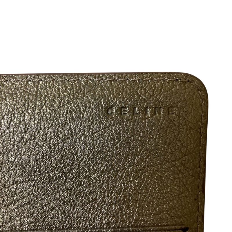 Good Celine Patent Leather Logo Plate Long Wallet Long Wallet Khaki Brown