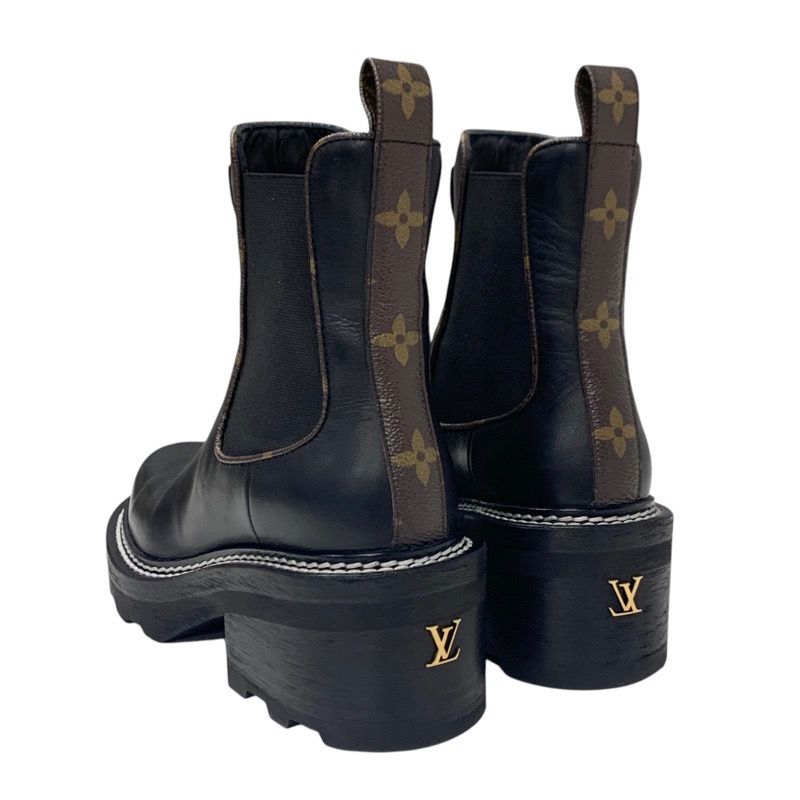 Louis Vuitton Bobur Line Monogram Boots Short Boots Shoes Leather Black Ankle