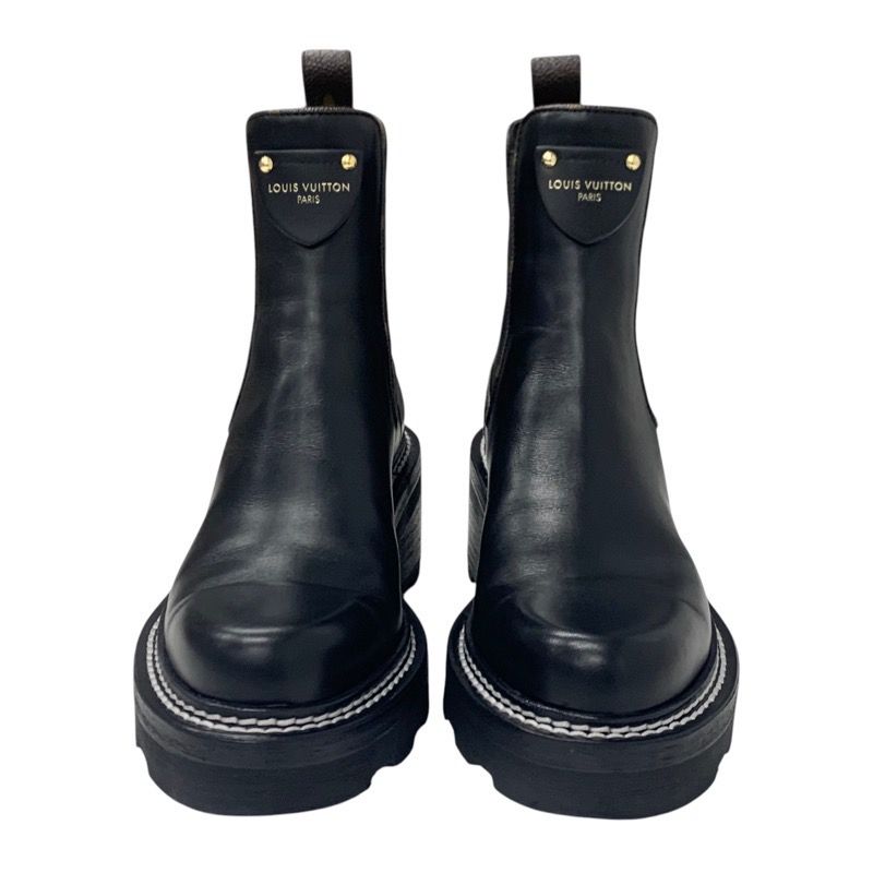 Louis Vuitton Bobur Line Monogram Boots Short Boots Shoes Leather Black Ankle