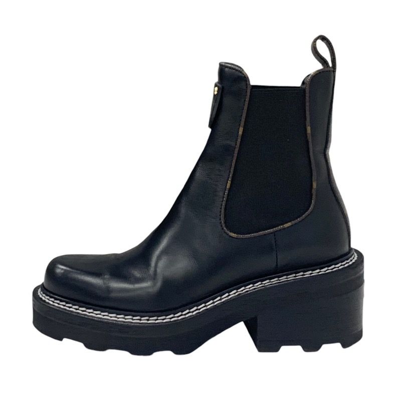Louis Vuitton Bobur Line Monogram Boots Short Boots Shoes Leather Black Ankle