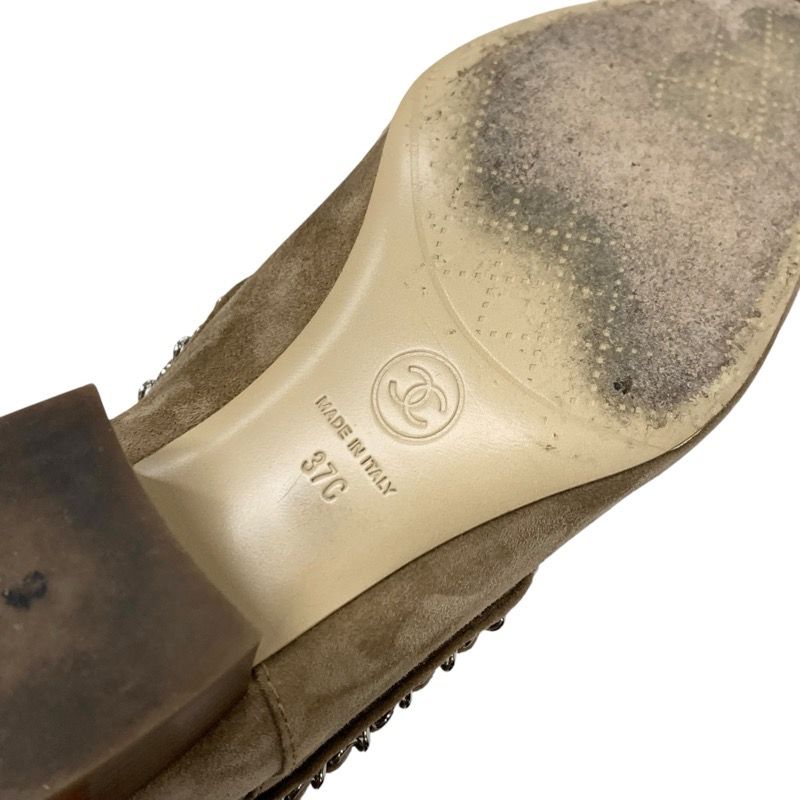 Chanel Boots Short Boots Shoes Suede Beige Silver Here Mark Chain