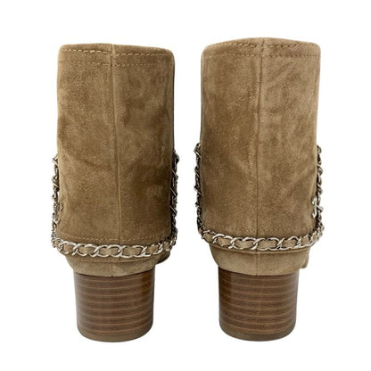 Chanel Boots Short Boots Shoes Suede Beige Silver Here Mark Chain