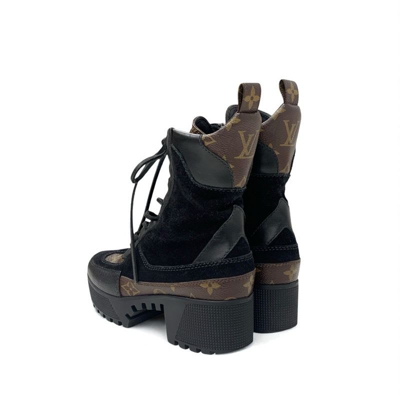 Louis Vuitton Laurie Line Monogram Boots Short Shoes Suede Leather Black