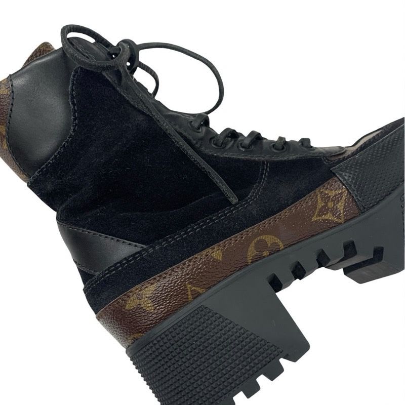 Louis Vuitton Laurie Line Monogram Boots Short Shoes Suede Leather Black