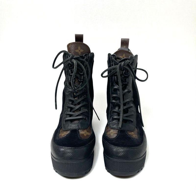 Louis Vuitton Laurie Line Monogram Boots Short Shoes Suede Leather Black