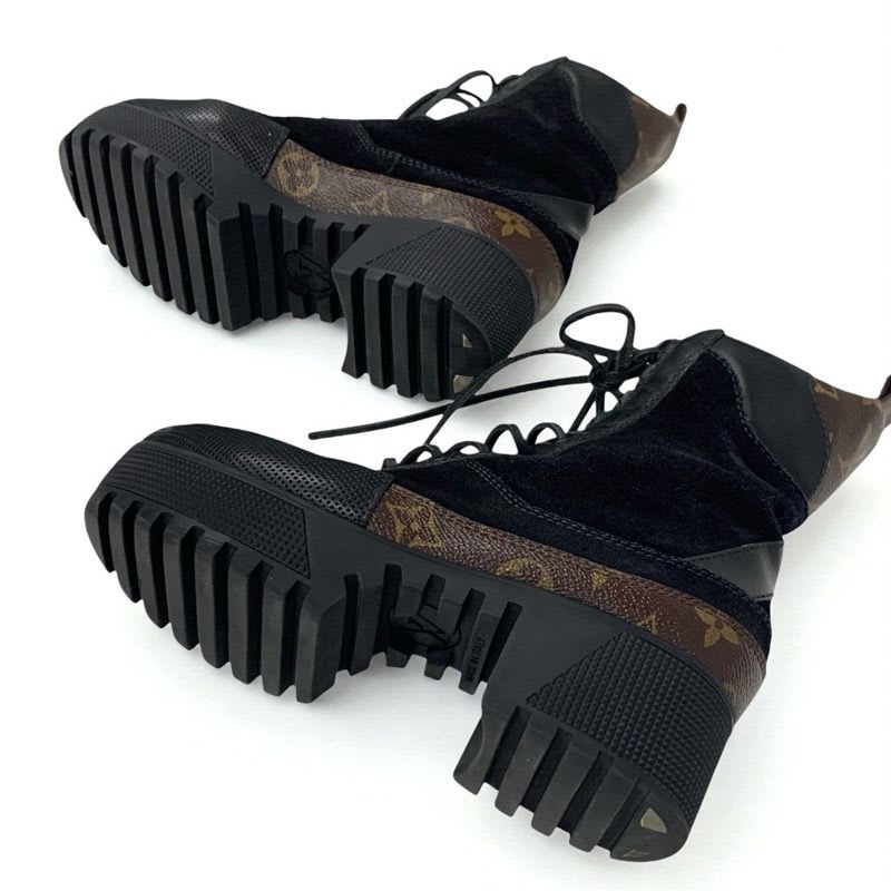 Louis Vuitton Laurie Line Monogram Boots Short Shoes Suede Leather Black