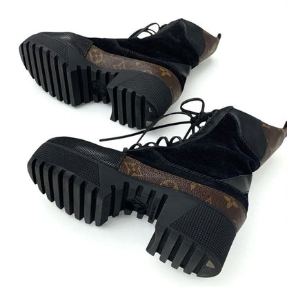 Louis Vuitton Laurie Line Monogram Boots Short Shoes Suede Leather Black