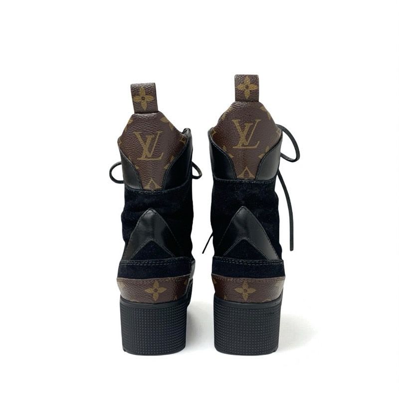 Louis Vuitton Laurie Line Monogram Boots Short Shoes Suede Leather Black