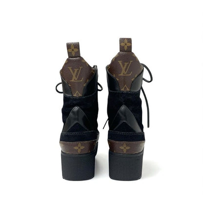 Louis Vuitton Laurie Line Monogram Boots Short Shoes Suede Leather Black