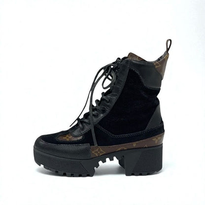 Louis Vuitton Laurie Line Monogram Boots Short Shoes Suede Leather Black