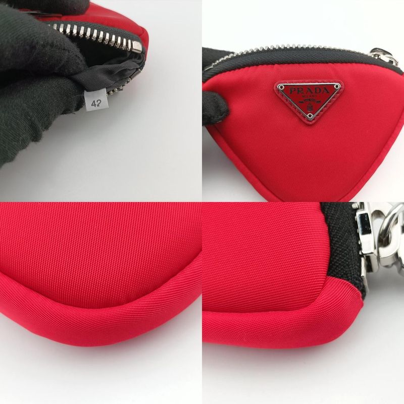 Prada Mini Pouch Coin Case Red X Black Nylon 1tt109 42