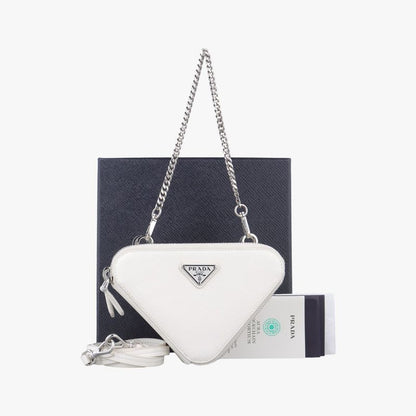 Prada Triangle Logo White Saffiano Leather 1nr015 234