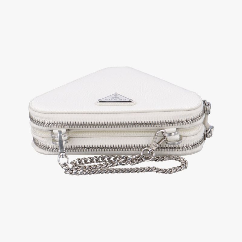 Prada Triangle Logo White Saffiano Leather 1nr015 234