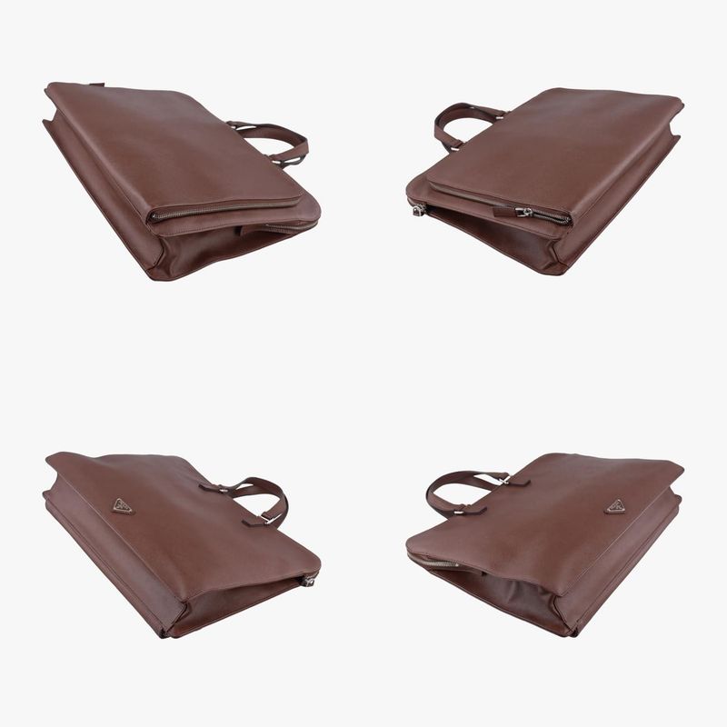 Prada Triangle Logo Plate Brown Saffiano Leather 49