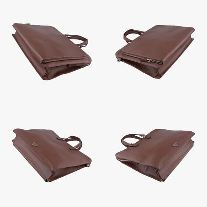 Prada Triangle Logo Plate Brown Saffiano Leather 49