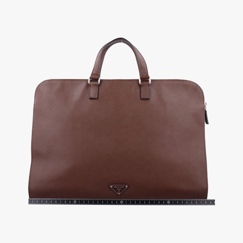 Prada Triangle Logo Plate Brown Saffiano Leather 49