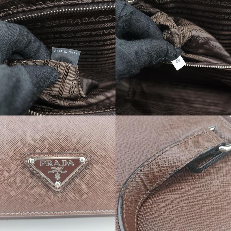 Prada Triangle Logo Plate Brown Saffiano Leather 49
