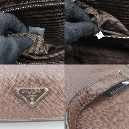 Prada Triangle Logo Plate Brown Saffiano Leather 49