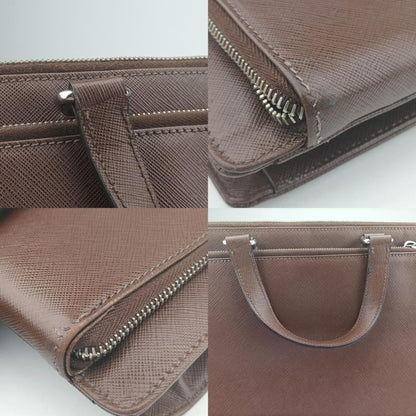 Prada Triangle Logo Plate Brown Saffiano Leather 49