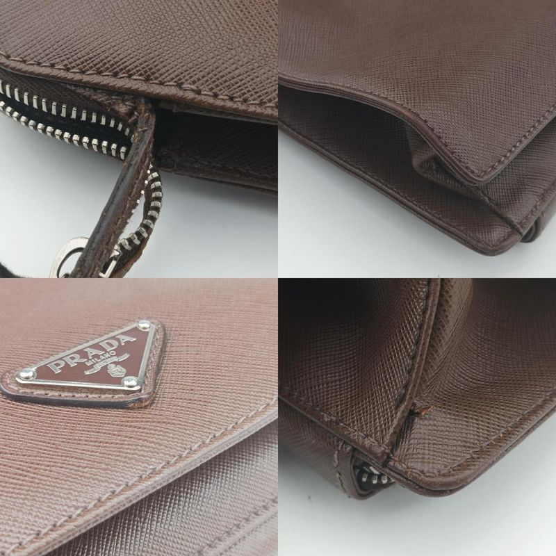 Prada Triangle Logo Plate Brown Saffiano Leather 49