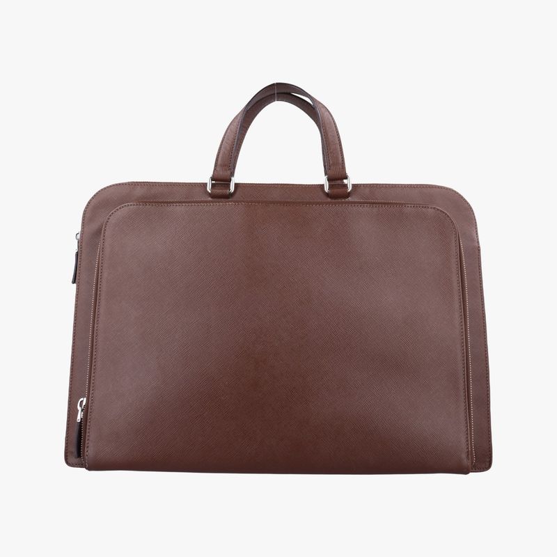 Prada Triangle Logo Plate Brown Saffiano Leather 49