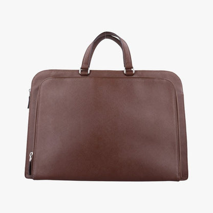 Prada Triangle Logo Plate Brown Saffiano Leather 49