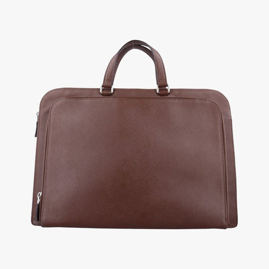 Prada Triangle Logo Plate Brown Saffiano Leather 49