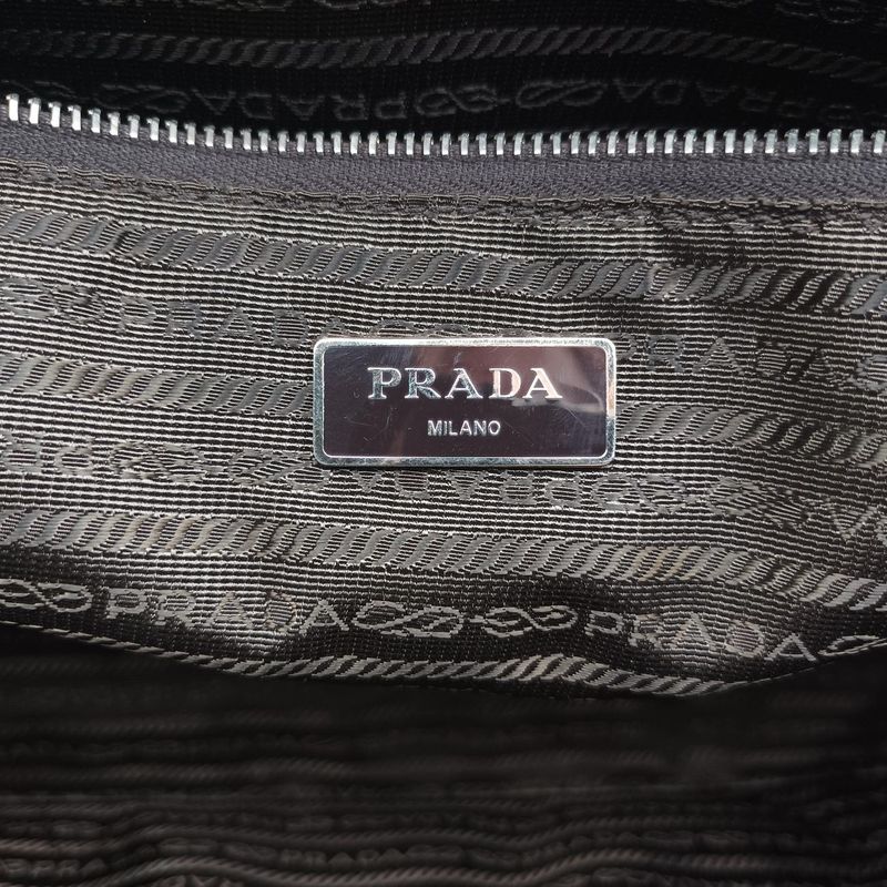 Prada Triangle Logo Plate Brown Saffiano Leather 49