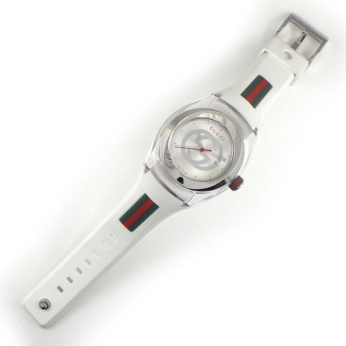 Gucci Watch Sinc 137.3 Ya137303 Interlocking G Sunray Silver Dial Date White