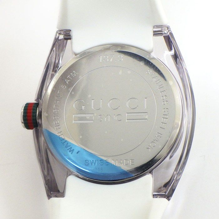 Gucci Watch Sinc 137.3 Ya137303 Interlocking G Sunray Silver Dial Date White