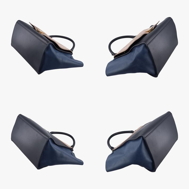 Celine Trapeze Beige X Black X Blue Leather S-gc-1121
