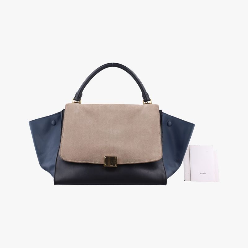 Celine Trapeze Beige X Black X Blue Leather S-gc-1121