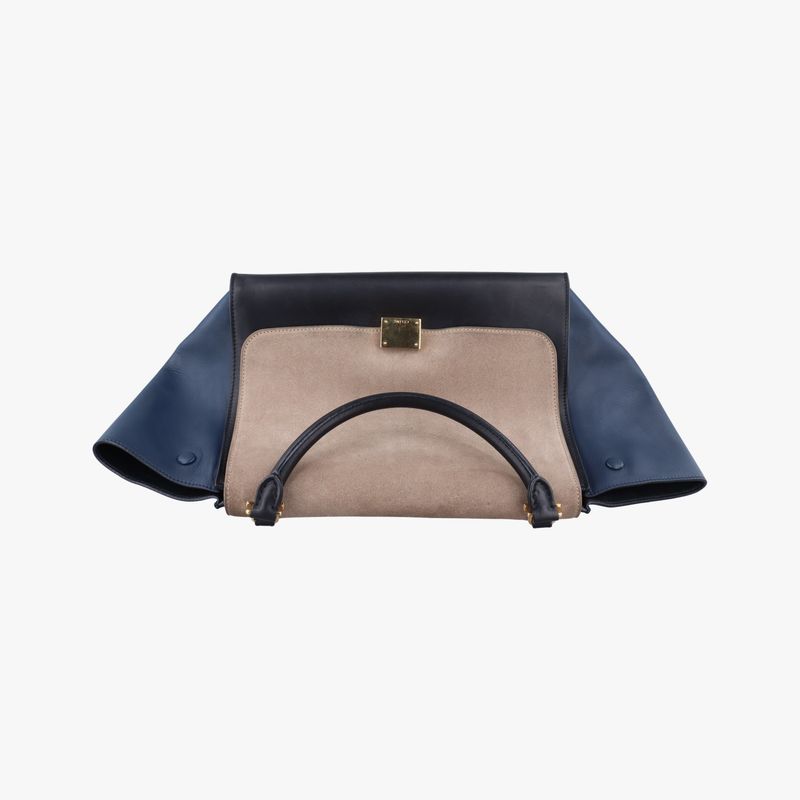 Celine Trapeze Beige X Black X Blue Leather S-gc-1121