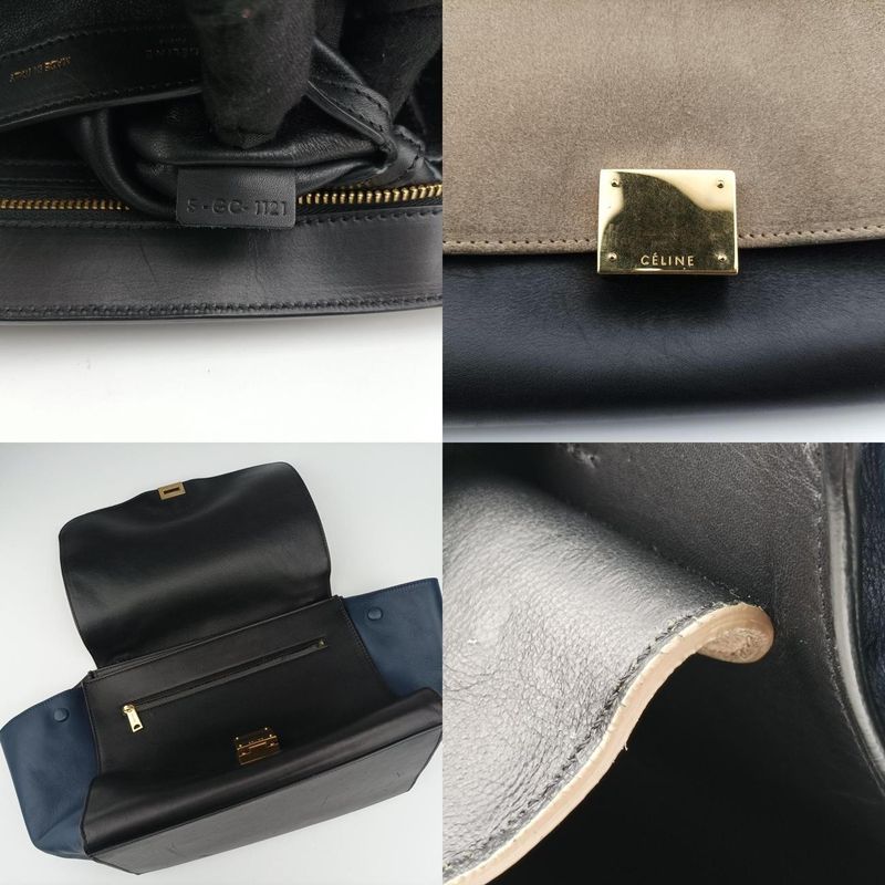 Celine Trapeze Beige X Black X Blue Leather S-gc-1121