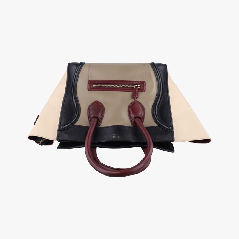 Celine Luggage Mini Shopper Black X Beige X Wine Red Leather W-at-0181 W-up-0181