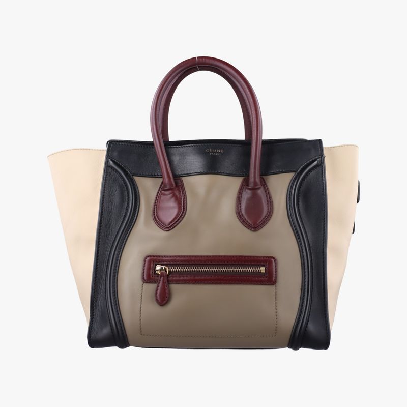 Celine Luggage Mini Shopper Black X Beige X Wine Red Leather W-at-0181 W-up-0181