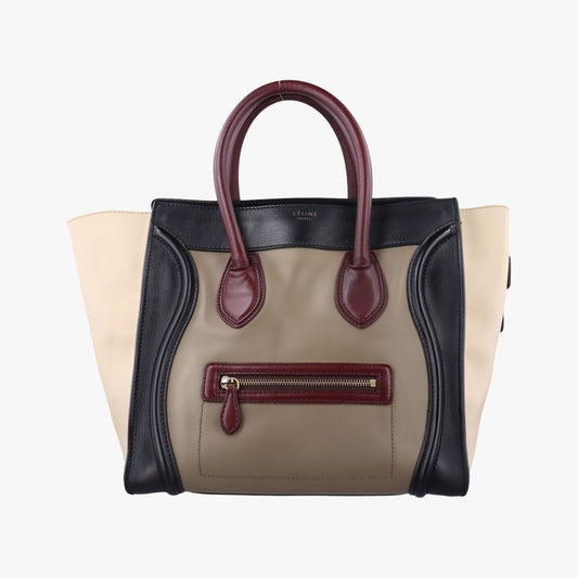 Celine Luggage Mini Shopper Black X Beige X Wine Red Leather W-at-0181 W-up-0181