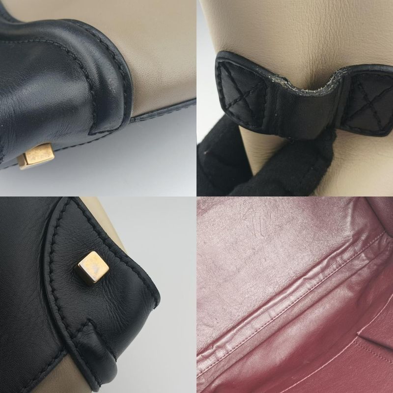 Celine Luggage Mini Shopper Black X Beige X Wine Red Leather W-at-0181 W-up-0181