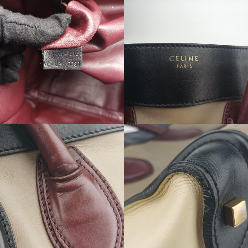 Celine Luggage Mini Shopper Black X Beige X Wine Red Leather W-at-0181 W-up-0181
