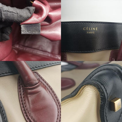 Celine Luggage Mini Shopper Black X Beige X Wine Red Leather W-at-0181 W-up-0181