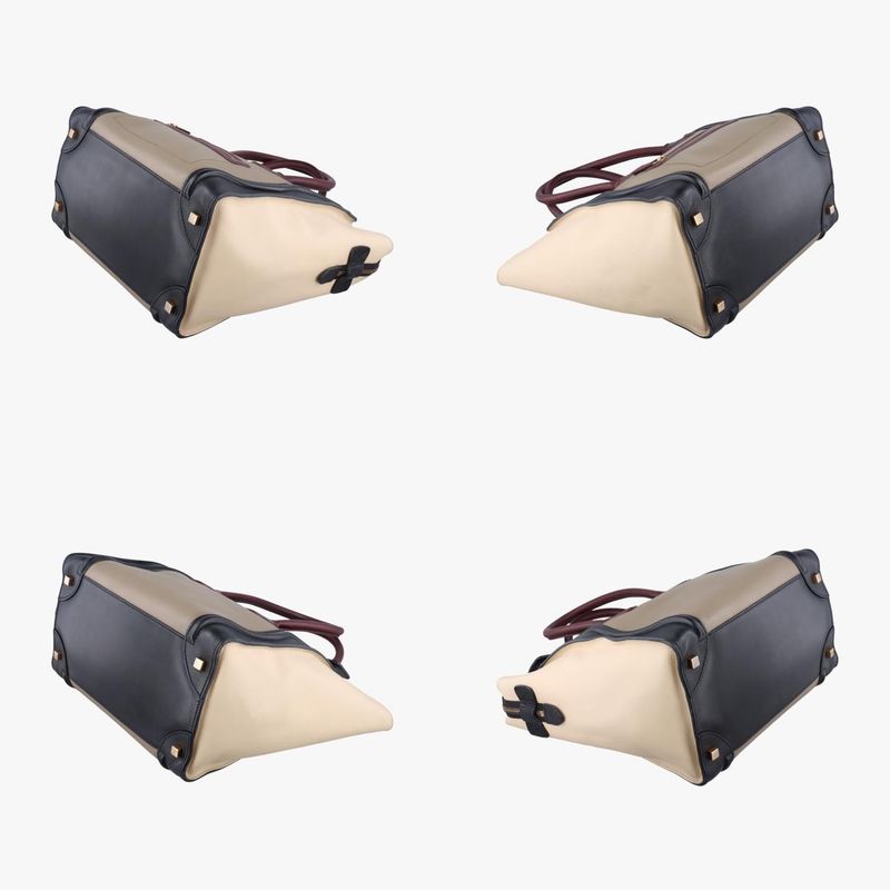 Celine Luggage Mini Shopper Black X Beige X Wine Red Leather W-at-0181 W-up-0181