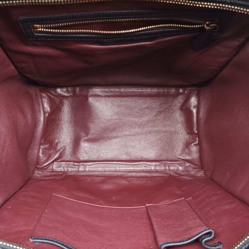 Celine Luggage Mini Shopper Black X Beige X Wine Red Leather W-at-0181 W-up-0181