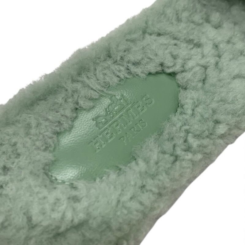 Hermes Oran Sandals Shoes Shearling Green Flat Mule Boa