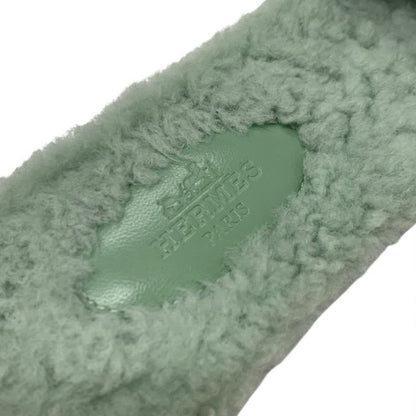 Hermes Oran Sandals Shoes Shearling Green Flat Mule Boa