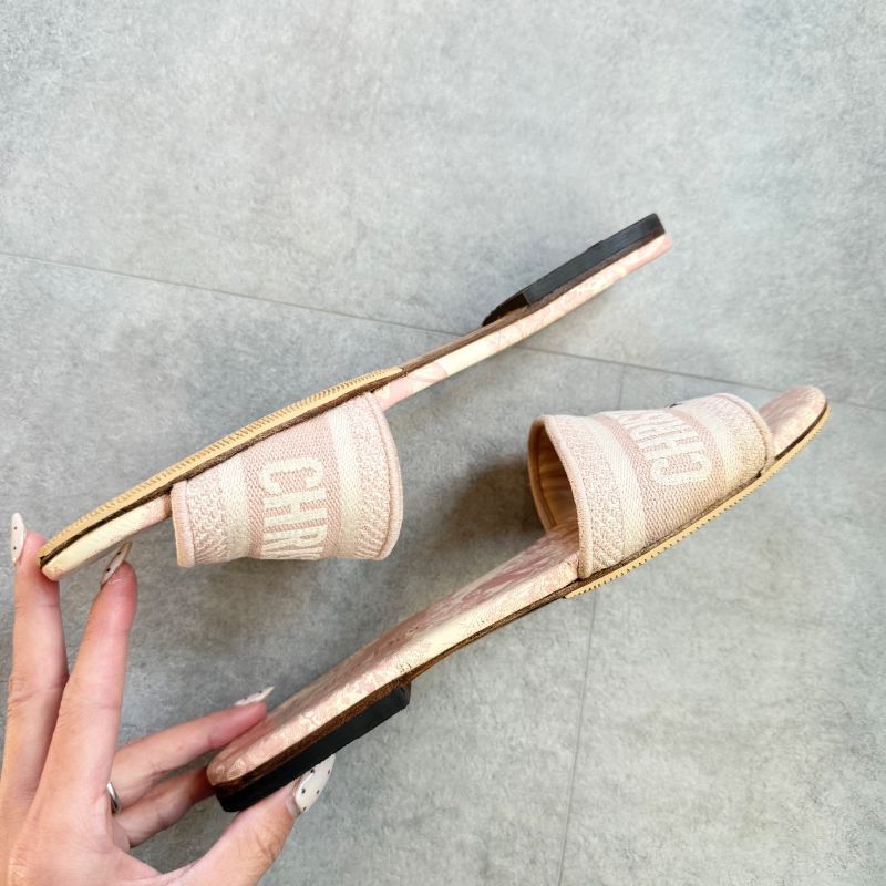 Christian Dior Dway Slide Sandals Embroidered Cotton Flat Sandals Mules 38 1 2