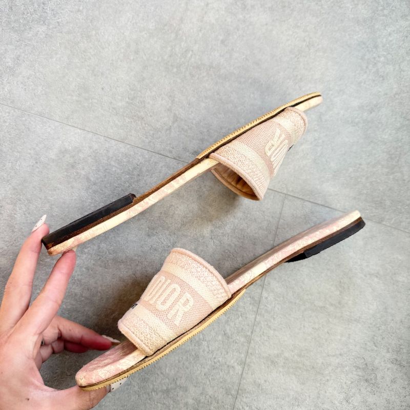 Christian Dior Dway Slide Sandals Embroidered Cotton Flat Sandals Mules 38 1 2