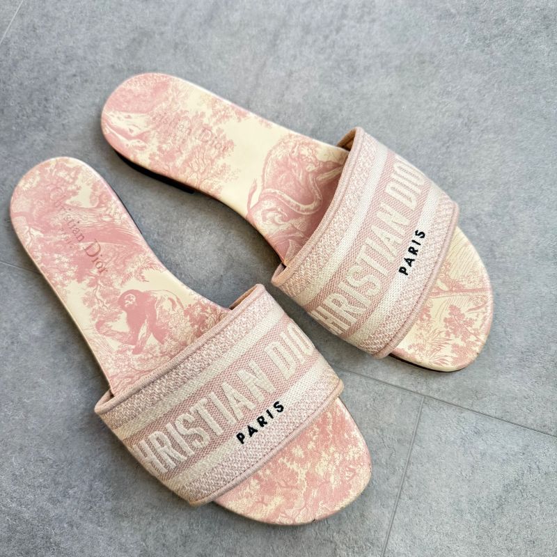 Christian Dior Dway Slide Sandals Embroidered Cotton Flat Sandals Mules 38 1 2