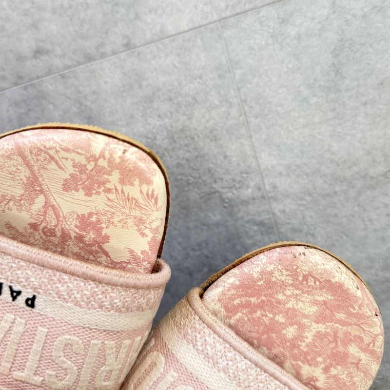 Christian Dior Dway Slide Sandals Embroidered Cotton Flat Sandals Mules 38 1 2
