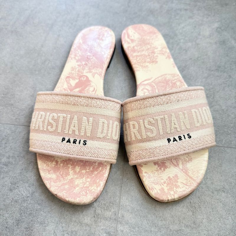 Christian Dior Dway Slide Sandals Embroidered Cotton Flat Sandals Mules 38 1 2